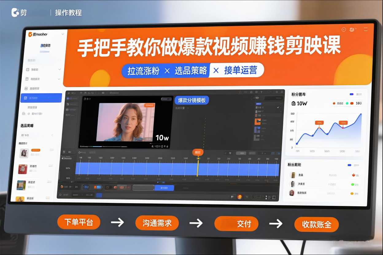 手把手教你做爆款视频赚钱剪映课，手把手教学拉流涨粉、选品策略和接单运营(更新2026)-副业网