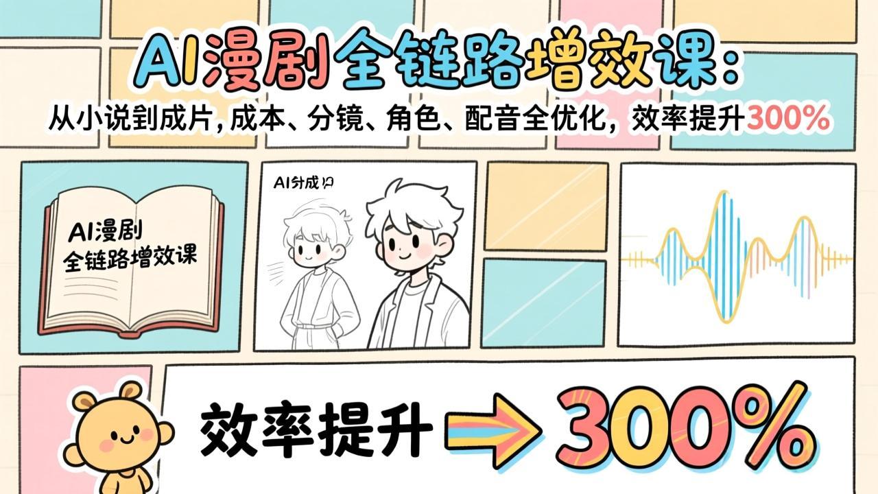 AI漫剧全链路增效课：从小说到成片，成本、分镜、角色、配音全优化，效率提升300%-副业网