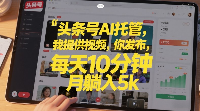 头条号AI托管，我提供视频，你发布，每天10分钟，月躺入5k+【揭秘】-副业网