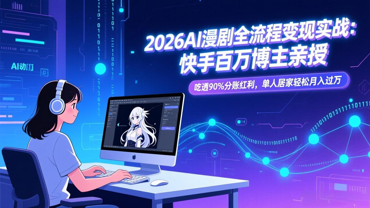 2026AI漫剧全流程变现实战：快手百万博主亲授，吃透90%分账红利，单人居家轻松月入过万-副业网