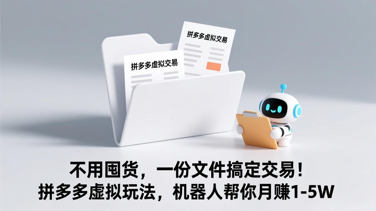 不用囤货，一份文件搞定交易！拼多多虚拟玩法，机器人帮你月赚 1-5W-副业网