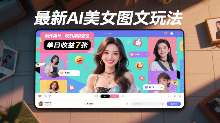 最新AI美女图文玩法，制作简单，吸引男粉变现，单天收益7张-副业网