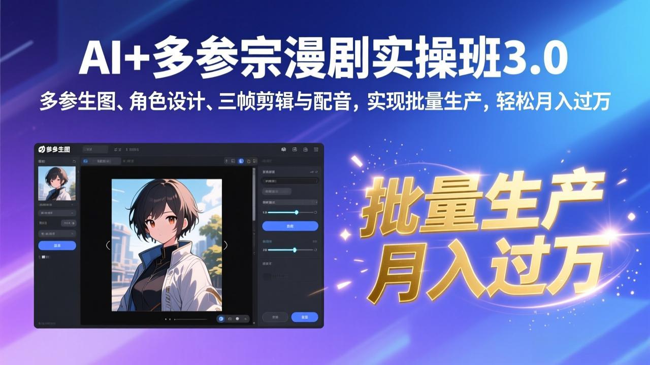 AI+多参宗漫剧实操班3.0：多参生图、角色设计、三帧剪辑与配音，实现批量生产，轻松月入过万-副业网