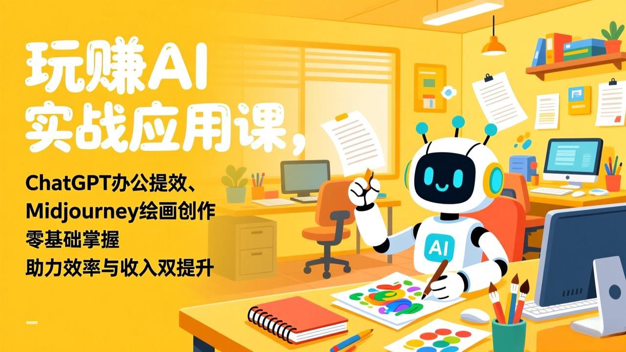 玩赚AI实战应用课，ChatGPT办公提效、Midjourney绘画创作，零基础掌握，助力效率与收入双提升-副业网