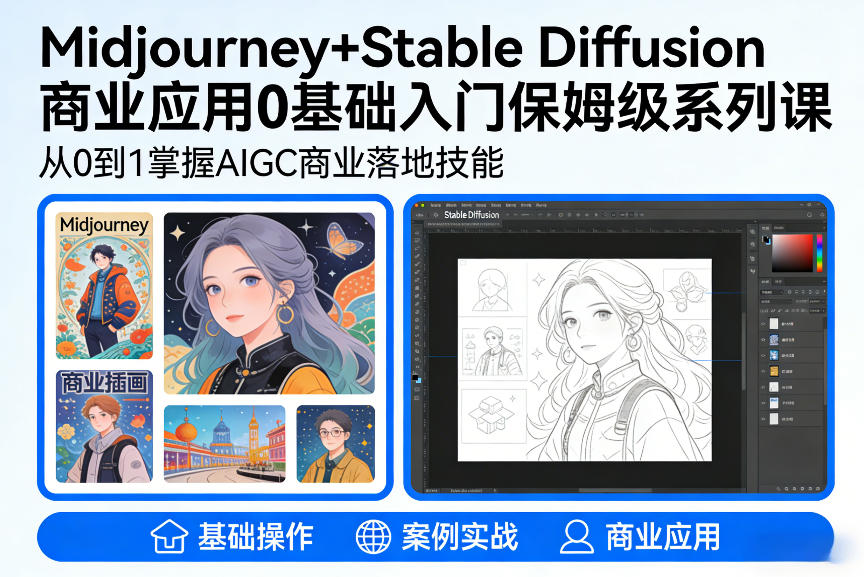 AIGC商业应用Midjourney+Stable Diffusion教程，0基础入门保姆级系列课-副业网