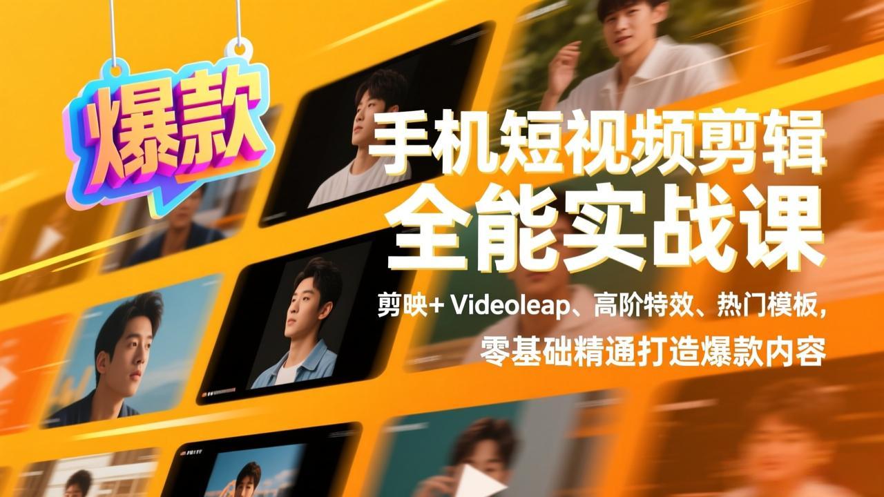 手机短视频剪辑全能实战课，剪映+Videoleap、高阶特效、热门模板，零基础精通打造爆款内容-副业网