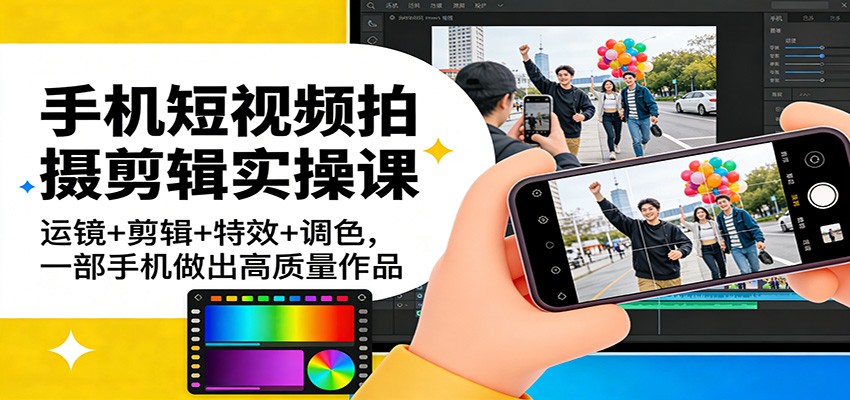 手机短视频拍摄剪辑实操课：运镜+剪辑+特效+调色，一部手机做出高质量作品-副业网