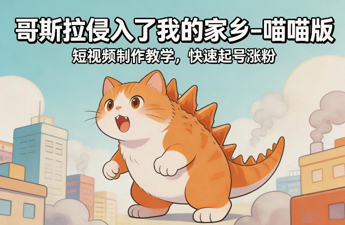 哥斯拉侵入了我的家乡–喵喵版短视频制作教学，快速起号涨粉-副业网