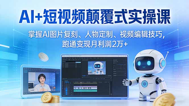 AI+短视频颠覆式实操课：掌握AI图片复刻、人物定制、视频编辑技巧，跑通变现月利润2万+-副业网
