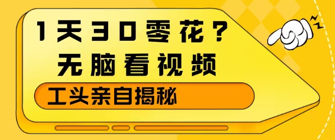 1天30零花？无脑看视频，大佬亲自揭秘-副业网