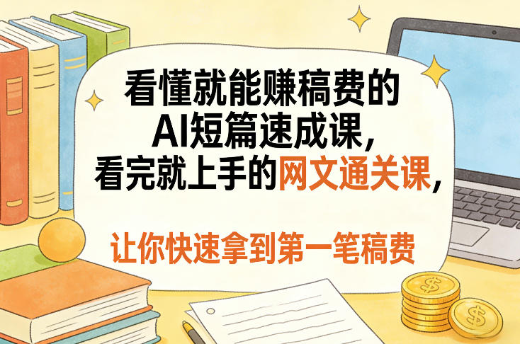 看懂就能賺稿费的AI短篇速成课，看完就上手的网文通关课，让你快速拿到第一笔稿费-副业网