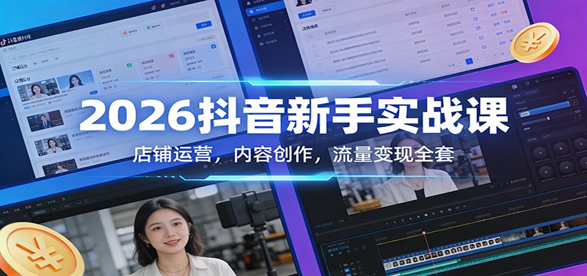 2026抖音新手实战课：店铺运营，内容创作，流量变现全套-副业网