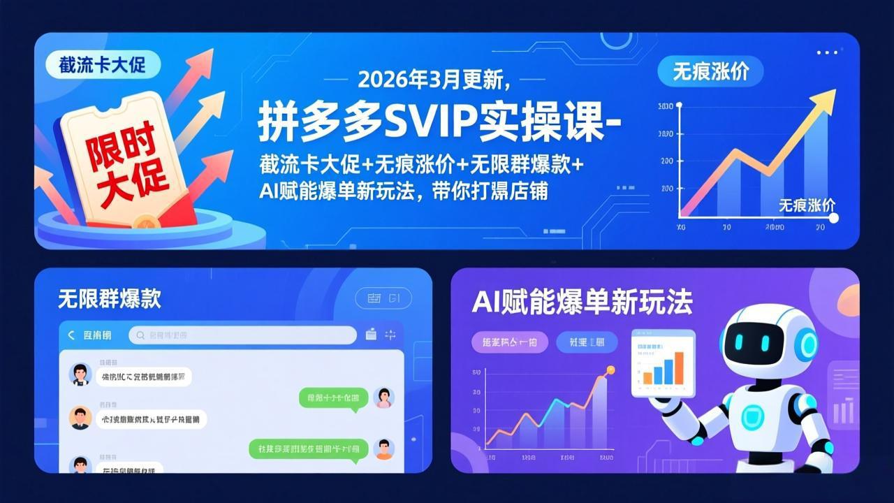 拼多多SVIP实操课-26年3月，截流卡大促+无痕涨价+无限群爆款+AI赋能爆单新玩法，带你打爆店铺-副业网