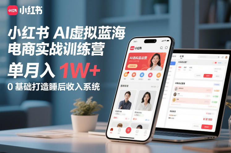 小红书AI虚拟蓝海电商实战训练营，单月入1W+，0基础打造睡后收入系统(更新)-副业网