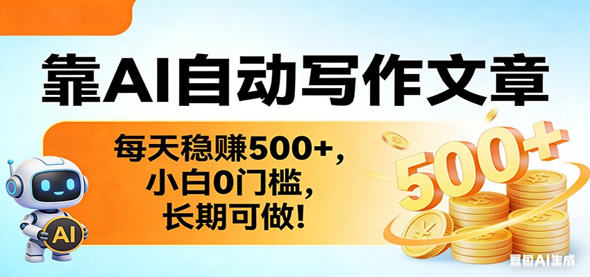 靠AI自动写作文章，每天稳赚500+，小白0门槛，长期可做！-副业网