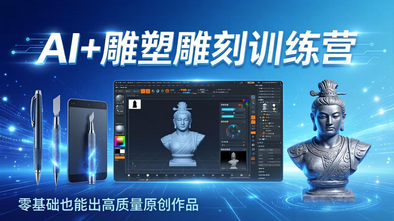 AI+雕塑雕刻训练营：从AI创作、大模型训练到3D雕刻 + 渲染，零基础也能出高质量原创作品-副业网
