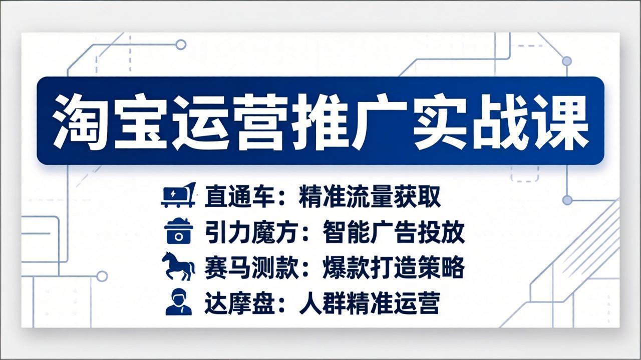 淘宝运营推广实战课，直通车+引力魔方+赛马测款+达摩盘人群推广等(更新26年3月-副业网