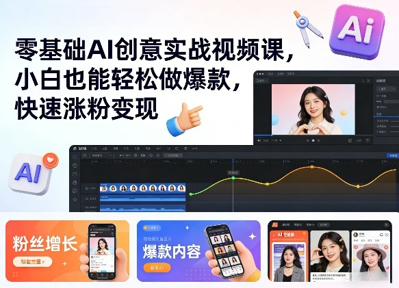 零基础AI创意实战视频课，小白也能轻松做爆款，快速涨粉变现-副业网