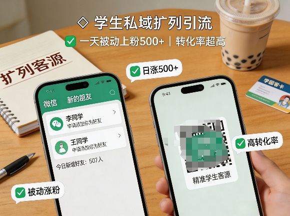 学生私域扩列引流，一天被动上粉500+，转化率超高-副业网