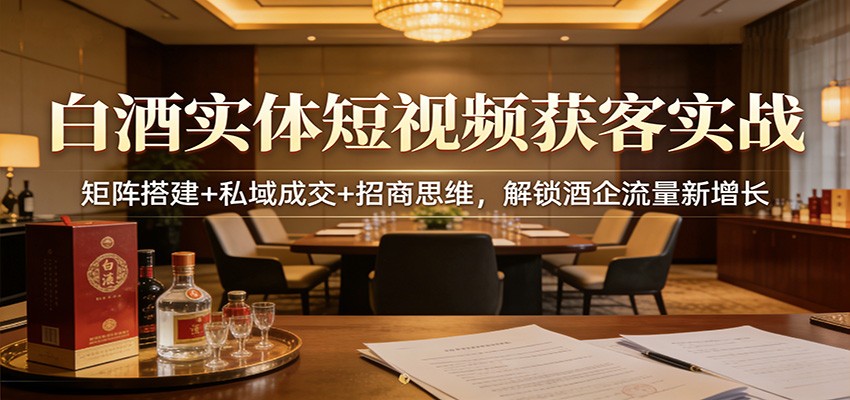 白酒实体短视频获客实战：矩阵搭建+私域成交+招商思维，解锁酒企流量新增长-副业网