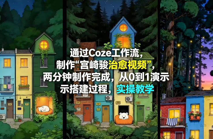 通过Coze工作流制作《宫崎骏治愈视频》，两分钟制作完成，从0到1演示搭建过程，实操教学-副业网