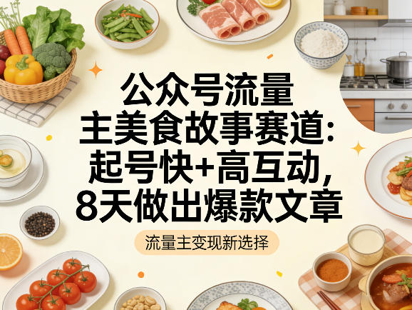 公众号流量主之美食故事赛道，起号快+高互动，8天就能做出爆款文章-副业网