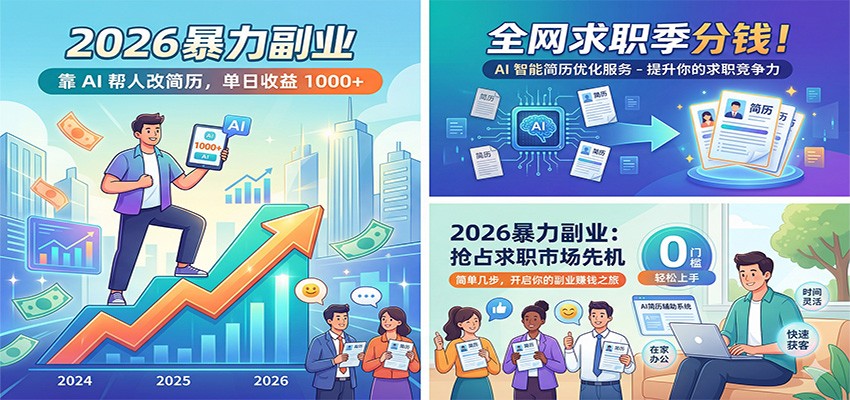 2026暴力副业：靠AI帮人改简历，单日收益1000+，全网求职季分钱-副业网