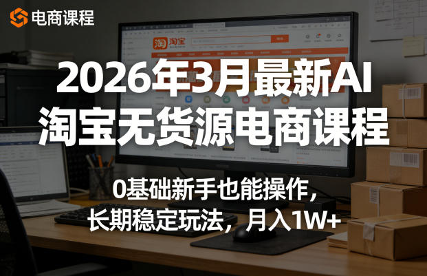 2026年3月最新AI淘宝无货源电商课程，0基础新手也能操作，长期稳定玩法，月入1W+-副业网