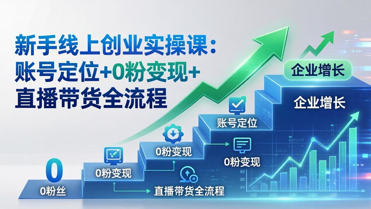 新手线上创业实操课：账号定位+0粉变现+直播带货全流程，企业用户增长一步到位-副业网