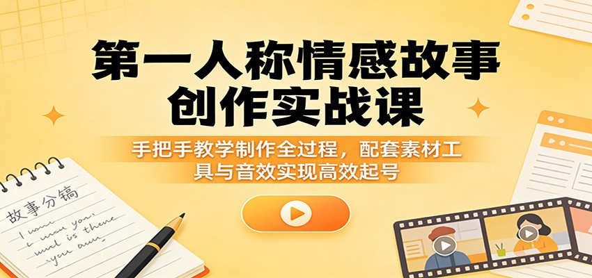 第一人称情感故事创作实战课：手把手教学制作全过程，配套素材工具与音效实现高效起号-副业网