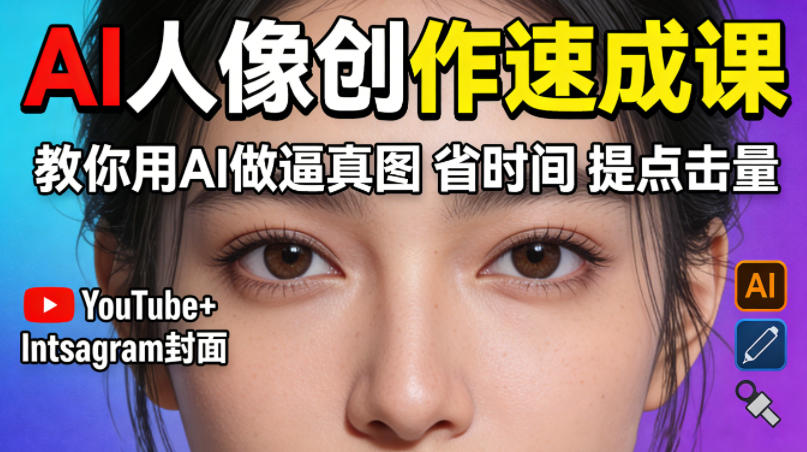 YouTube+Instagram封面没人点？AI人像创作速成课，教你用AI做逼真图，省时间还能提点击量！-副业网