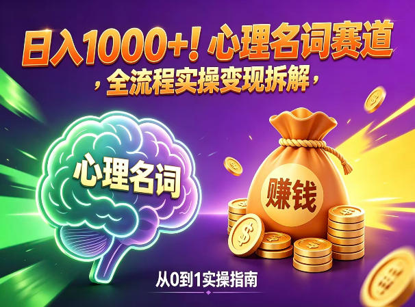 心理名词赛道，新手小白也能做，全流程项目拆解，单日变现1k+-副业网
