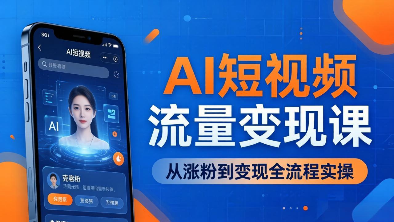 AI短视频流量变现课：一部手机玩转数字人克隆+爆款制作，从涨粉到变现全流程实操-副业网