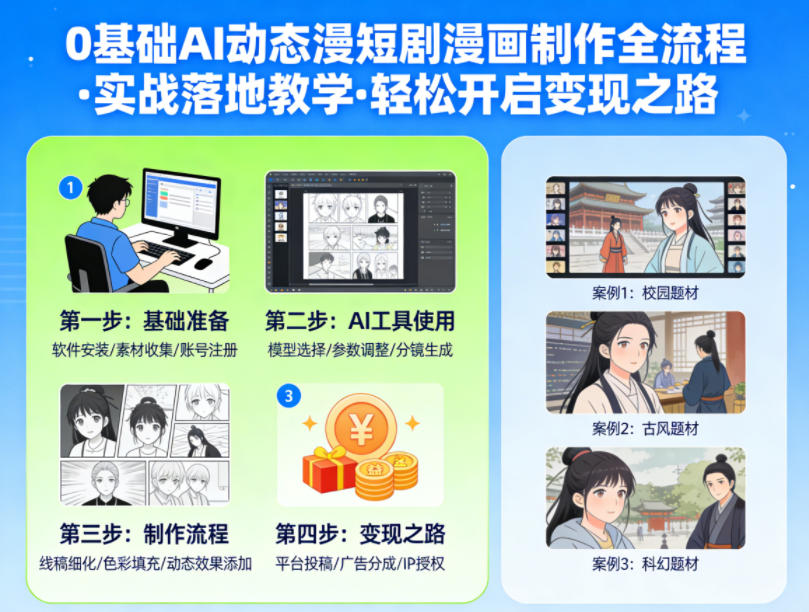 0基础AI动态漫短剧漫画制作全流程，实战落地教学，轻松开启变现之路-副业网