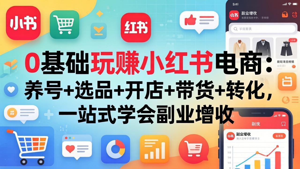 0基础玩赚小红书电商：养号+选品+开店+带货+转化，一站式学会副业增收-副业网