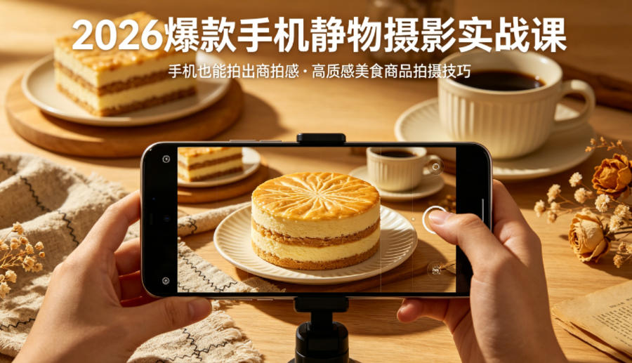 2026爆款手机静物摄影实战课，手机也能拍出商拍感，学会拍出高质感美食商品-副业网