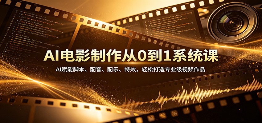 AI电影制作从0到1系统课：AI赋能脚本、配音、配乐、特效，轻松打造专业级视频作品-副业网
