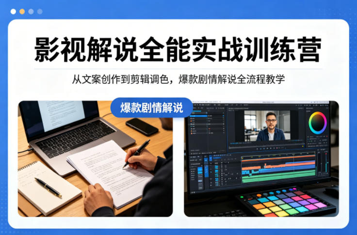 影视解说全能实战训练营：从文案创作到剪辑调色，爆款剧情解说全流程教学-副业网