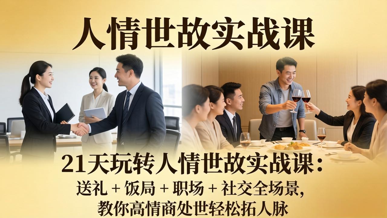 21 天玩转人情世故实战课：送礼 + 饭局 + 职场 + 社交全场景，教你高情商处世轻松拓人脉-副业网