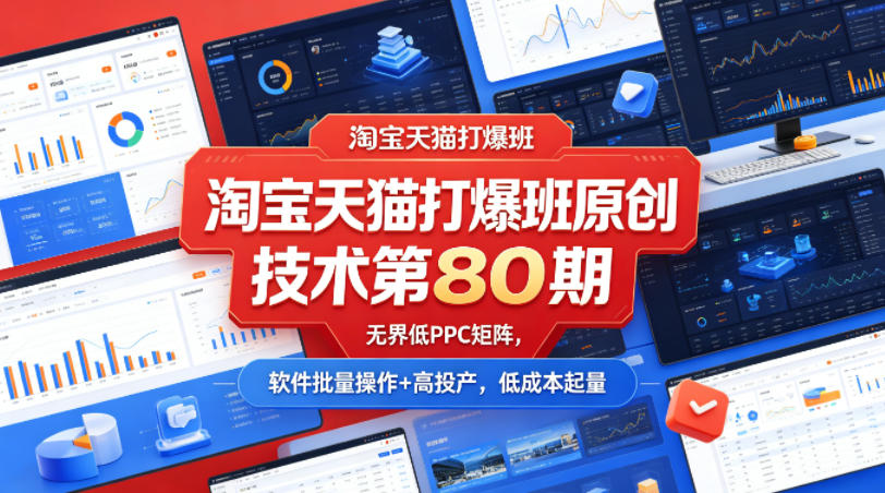淘宝天猫打爆班原创技术第80期，无界低PPC矩阵，软件批量操作+高投产，低成本起量-副业网