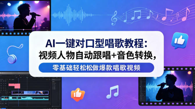 AI一键对口型唱歌教程：视频人物自动跟唱+音色转换，零基础轻松做爆款唱歌视频-副业网