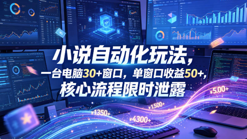 小说挂G自动化玩法，一台电脑30+窗口，单窗口收益50+，核心流程限时泄露【揭秘】-副业网