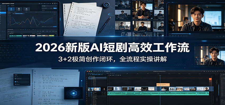 2026新版AI短剧高效工作流：3+2极简创作闭环，全流程实操讲解-副业网