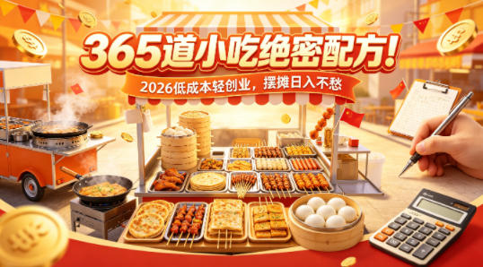 365道小吃绝密配方！2026低成本轻创业，摆摊日入不愁-副业网