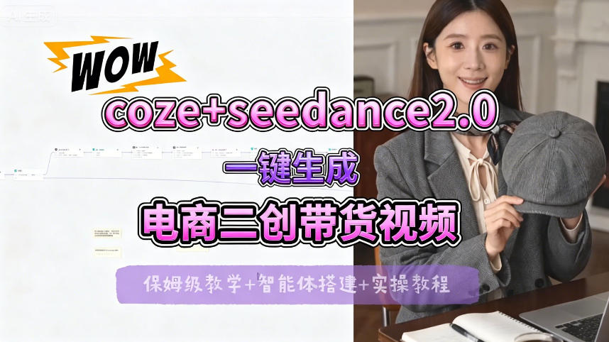 【Coze工作流搭建实操教程】seedance2.0+coze一键生成电商二创带货视频，全流程保姆级教学-副业网