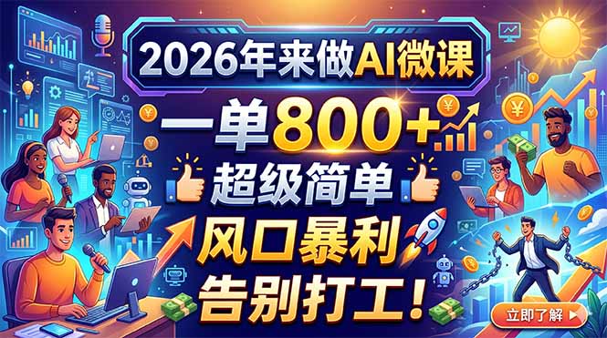 2026年来做AI微课，一单800+，超级简单，风口暴利，告别打工！-副业网