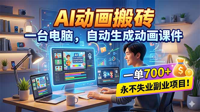 AI动画搬砖，一台电脑，自动生成动画课件，一单800+  永不失业副业项目！-副业网