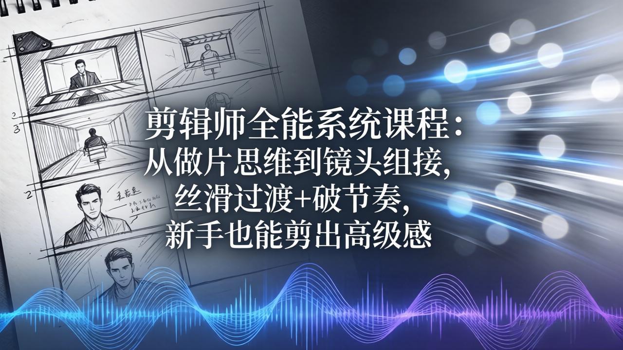 剪辑师全能系统课程：从做片思维到镜头组接，丝滑过渡+破节奏，新手也能剪出高级感-副业网