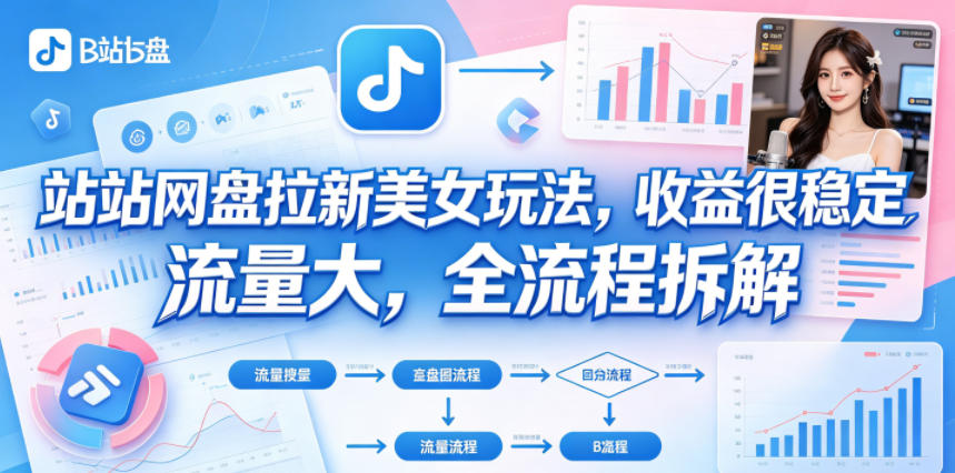 B站网盘拉新美女玩法，收益很稳定，流量大，全流程拆解-副业网