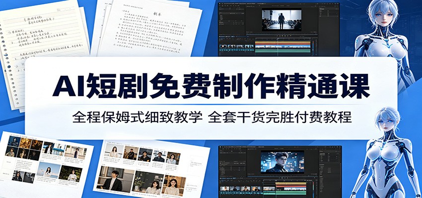 AI短剧免费制作精通课：全程保姆式细致教学，全套干货完胜付费教程-副业网